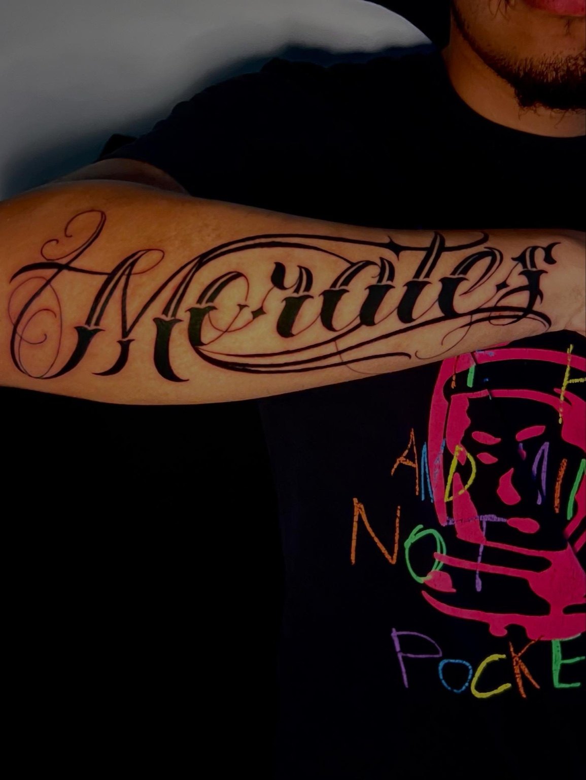 Chicano Script tattoo by Cam Donachie