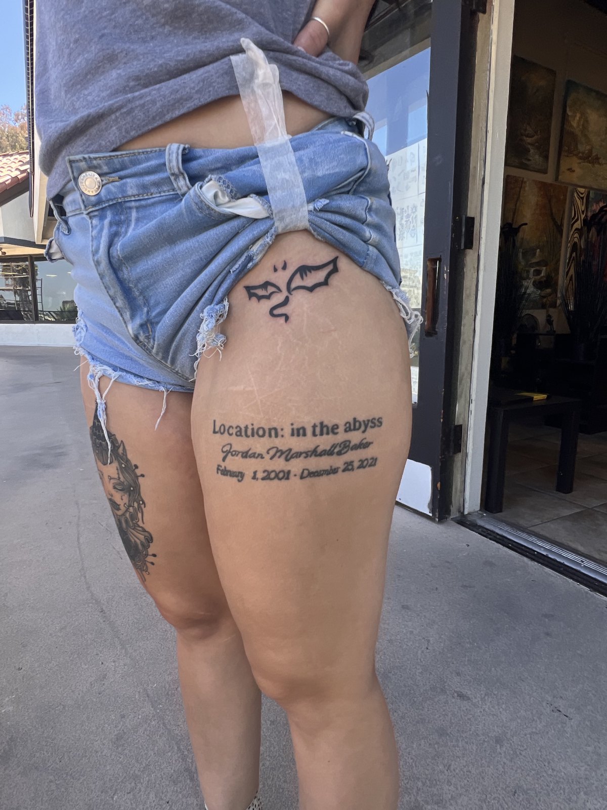 Fine Line Script tattoo by Cam Donachie