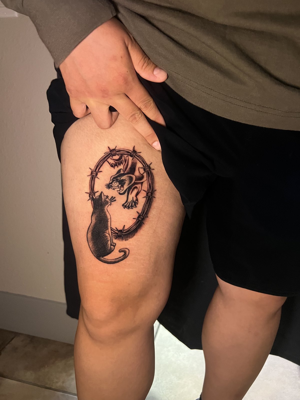 Cat & Panther tattoo by Cam Donachie